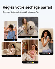 Réglage des 5 modes de température et 2 vitesses du sèche-cheveux Laifen Air Pro green