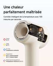 Vue interne du système de contrôle de chaleur du sèche-cheveux Laifen Air Pro milk tea